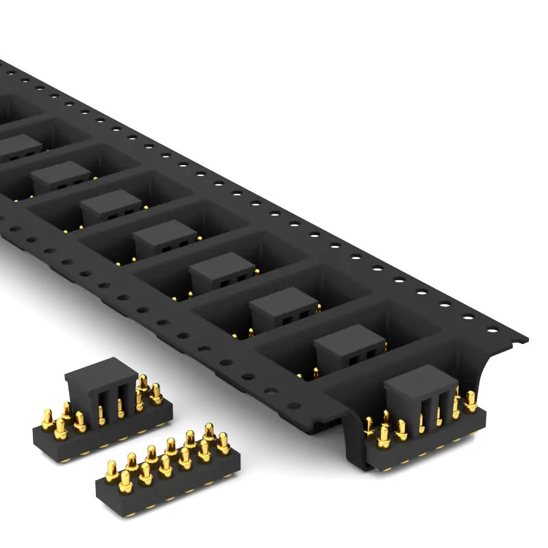 double ended pogo pin connectors vacuum carrier tape packaging method